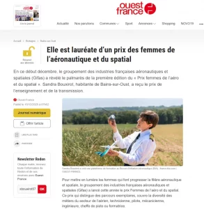 Article Ouest France France-BIA Sandra Bouxirot cours GIFAS 1er prix enseignement journal aviation brevet initiation aéronautique