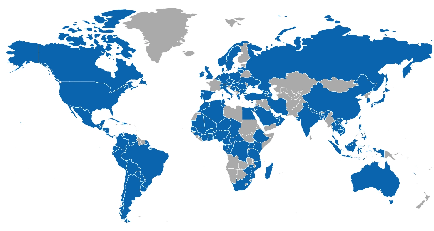 Carte du monde — Résultats BIA par pays