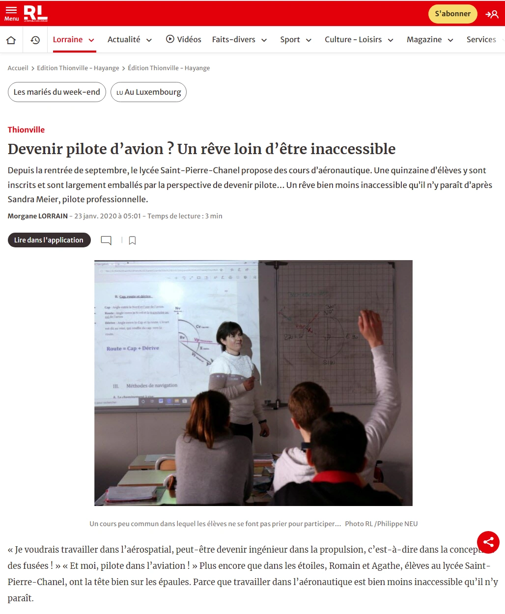 Le Républicain Lorrain 2020 — Devenir pilote d'avion, un rêve loin d'être inaccessible