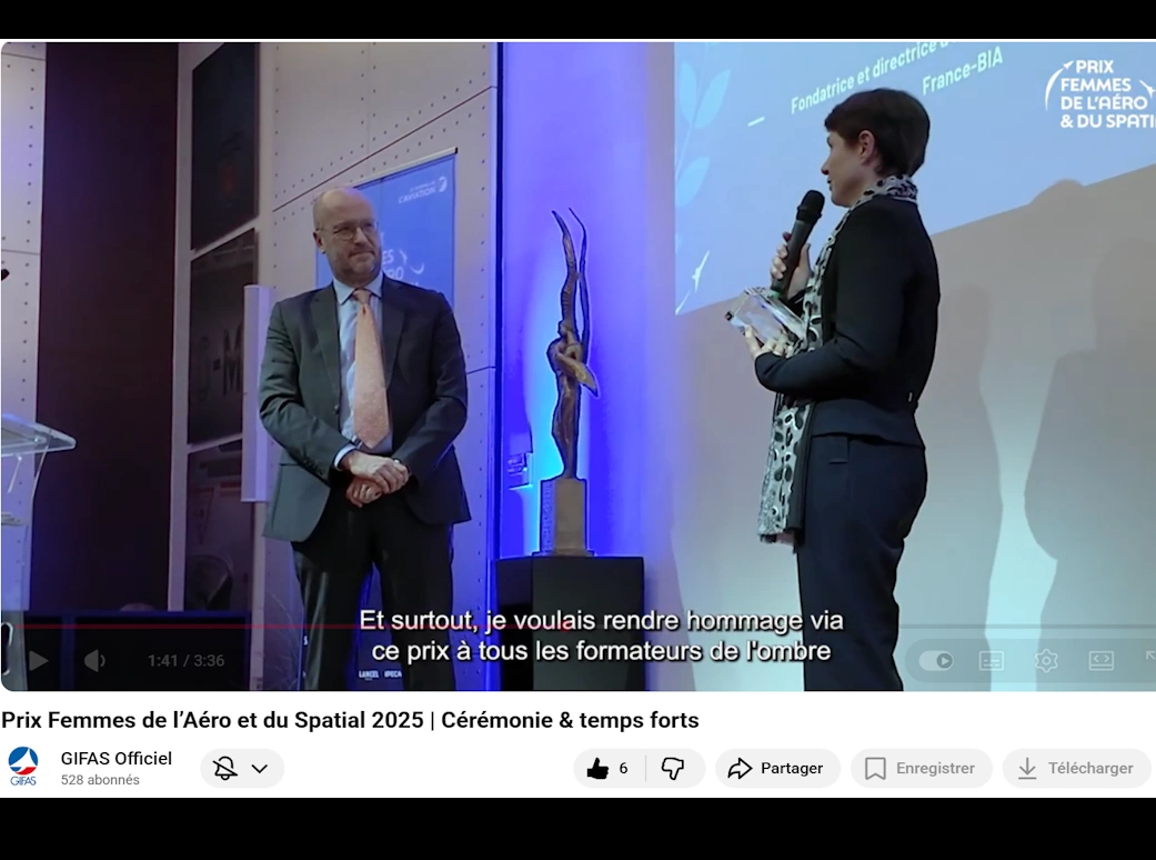 Soirée GIFAS et Le Journal de l'Aviation — 1er prix Enseignement et transmission, Sandra Bouxirot, France-BIA